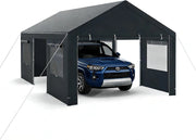 Tenda Garage Auto Esterno, Tettoia per Auto con Telaio in Metallo, Copertura in PE Resistente alle Intemperie, Capanno Giardino per Vehicolo, Bici, Moto, Attrezzi (Grigio, 363 x 600 x 295 cm)
