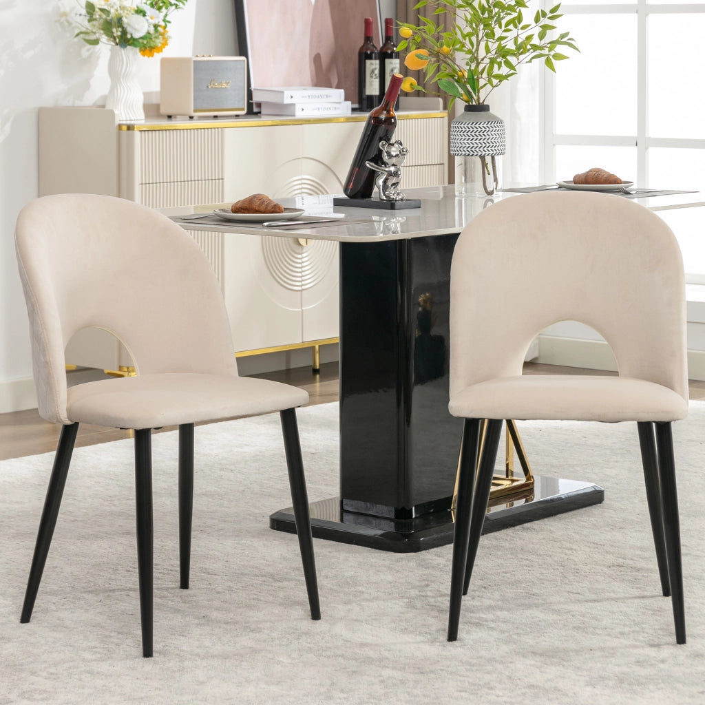 Sedia da sala da pranzo set da 2 con schienale in velluto imbottita e gambe regolabili in metallo motivo a rombi beige