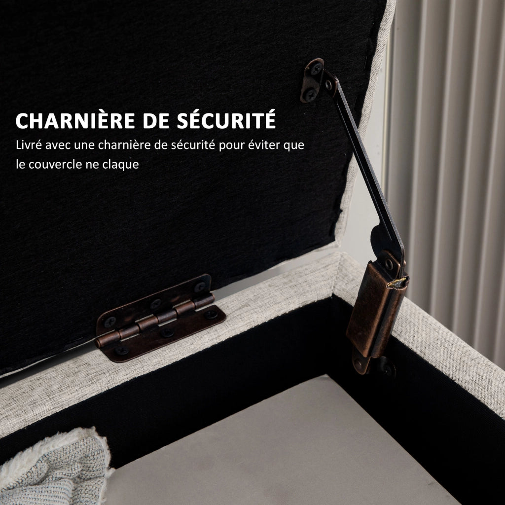 Panca contenitore imbottita effetto lino ¨C Xylo ¨C beige 110x39x45 cm