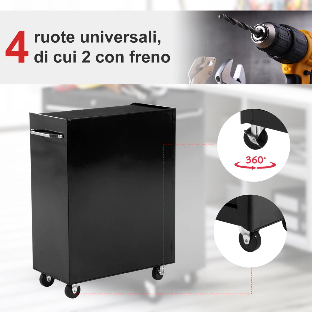 Carrello Porta Attrezzi 5 Cassetti con Chiave e Ruote Nero