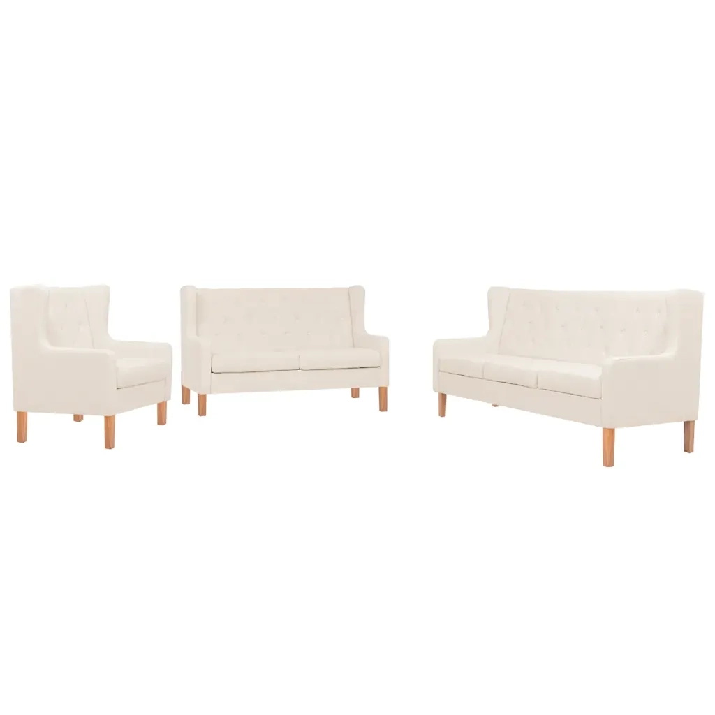 Set di Divani 3 pz in Tessuto Bianco Crema cod mxl 65055