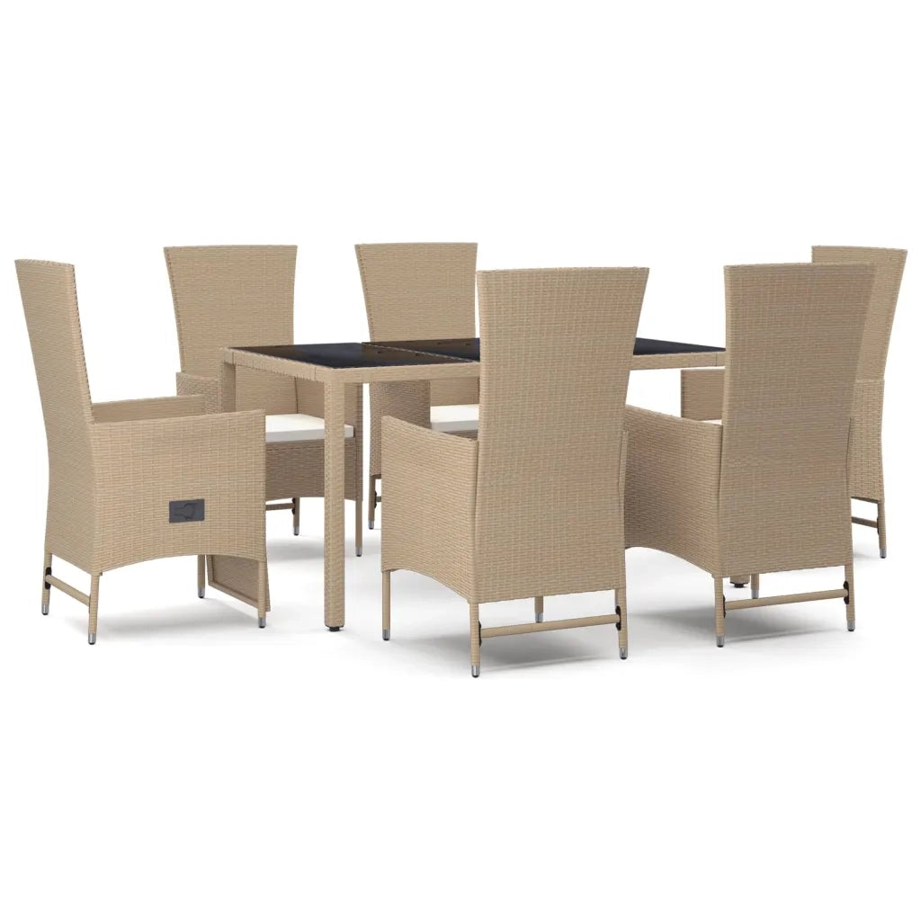 Set da Pranzo da Giardino 7 pz con Cuscini Beige in Polyrattan 3157572