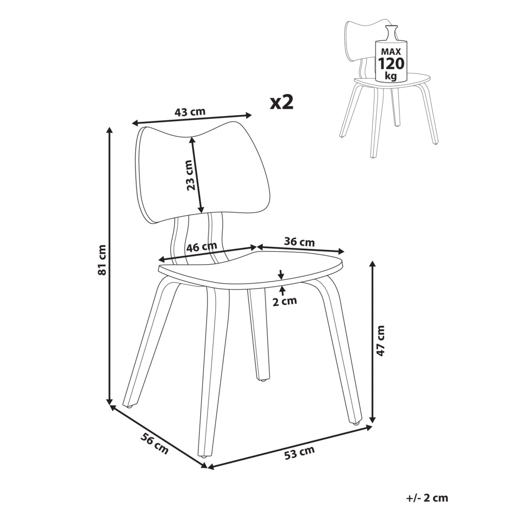 Set di 2 sedie da pranzo con struttura in legno di gomma marrone scuro Mobili da cucina per la sala da pranzo in stile retrò
