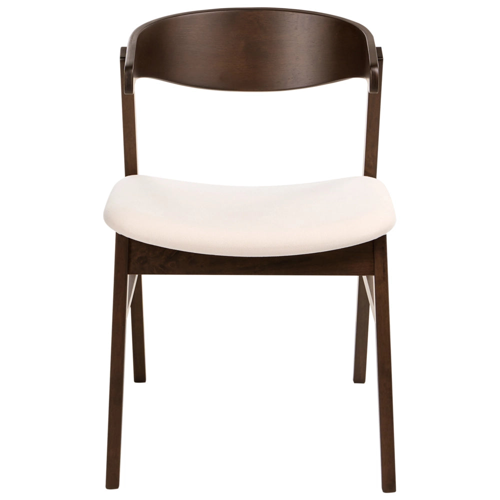Set di 2 sedie da pranzo in tessuto di poliestere marrone scuro e bianco sporco gambe in legno di gomma stile retrò tradizionale