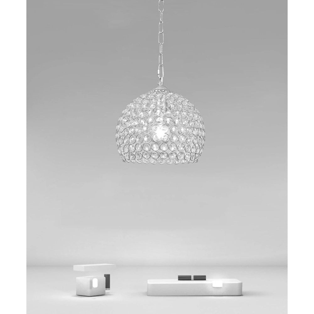 Trade Shop - Lampadario Sospeso Tondo Cupola Cristalli Lampada Mezza Sfera Luce E27 Argento 32361 -