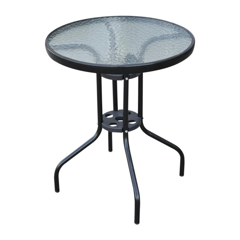 TAVOLINO IN FERRO ROTONDO CON PIANO IN VETRO TEMPERATO 60 X 70 CM NERO