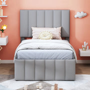 OKWISH Letto con Cassetti 90×200 cm, Letto Singolo con Letto Estraibile, 3 Cassetti e Testiera Regolabile, senza Materasso, Grigio