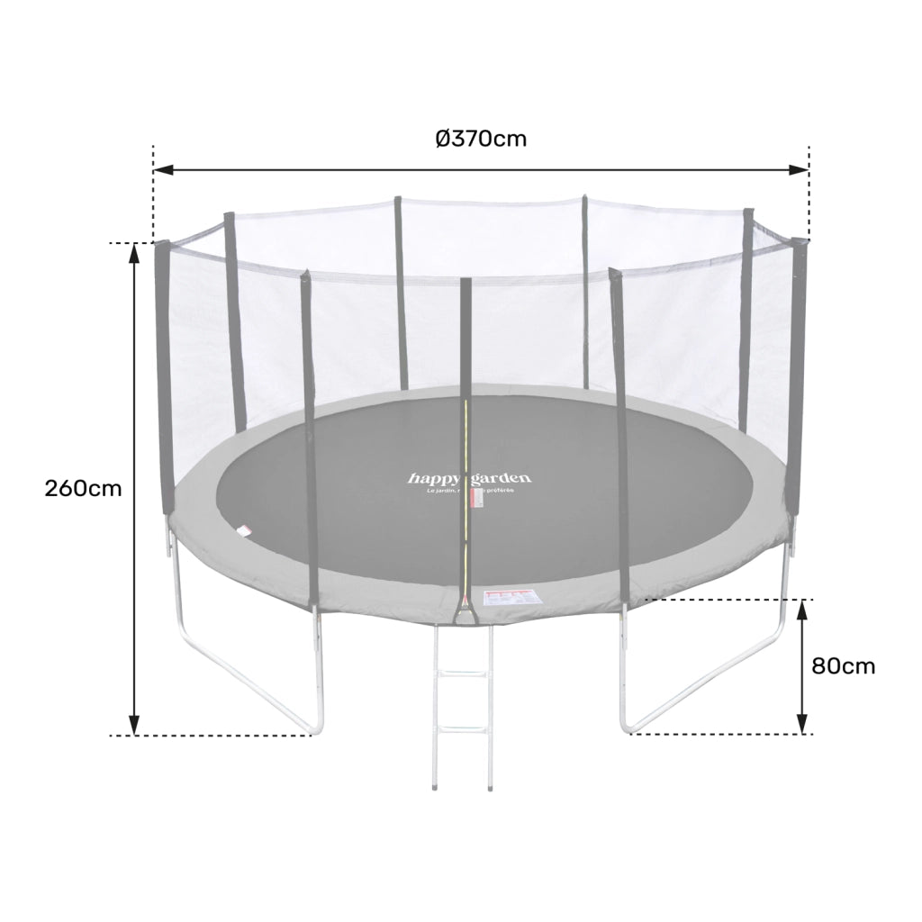 Premium Pack Trampolino 370 cm reversibile grigio / rosa PERTH + rete, scala, copertura e kit di ancoraggio