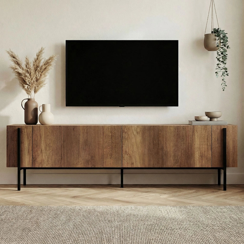 Porta TV in legno "Nexus" - 180 x 30 x 45 cm - Noce Barocco / Nero