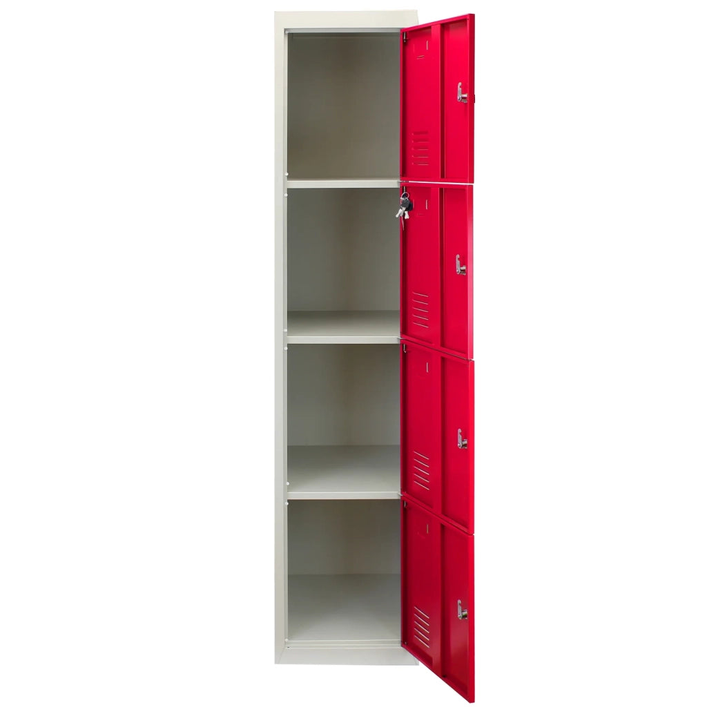 3 Armadietti da Montare con 4 Porte Rosse in Acciaio per Scuole e Palestre