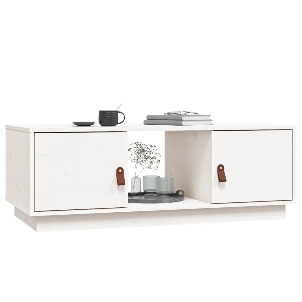 Tavolino da Salotto Bianco 100x50x35 cm Legno Massello di Pino 818266
