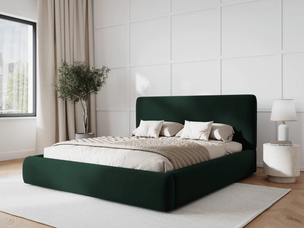 Cosmopolitan Design - Letto a cassettone con testiera "Colonel" 180x200cm in velluto verde bottiglia 