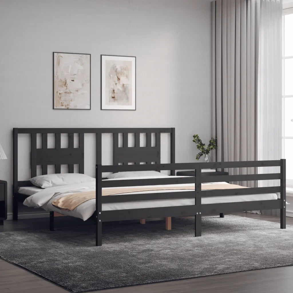 Giroletto con Testiera Grigio 200x200 cm in Legno Massello