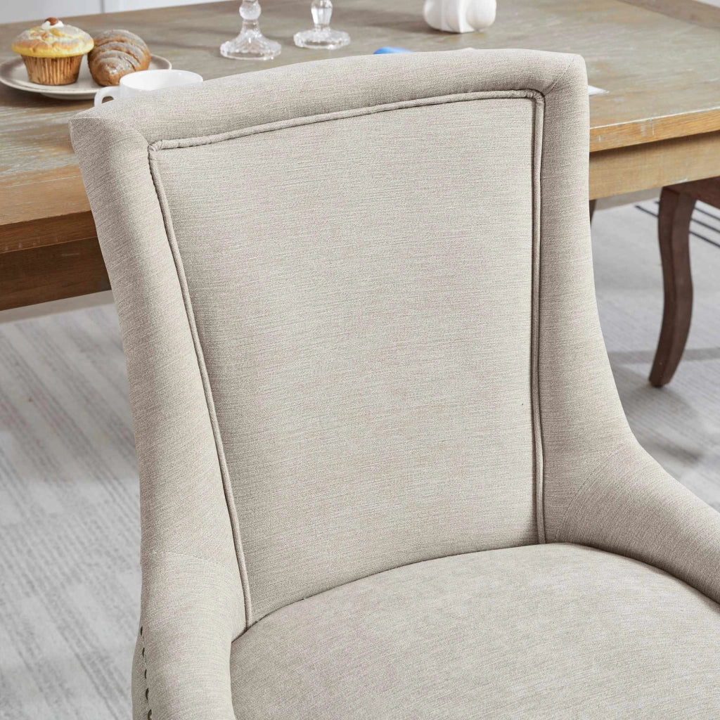 Sedie da Pranzo Imbottite in Tessuto ¨C MINIMAL ¨C Set 2 Pezzi, Gambe in Legno, Beige