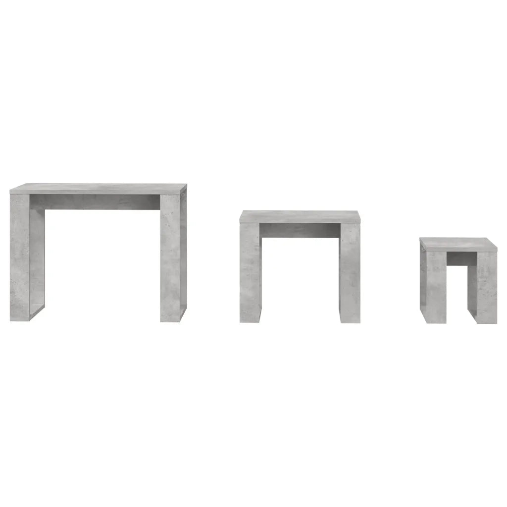 Tavolini Impilabili 3 pz | Tavolo laterale Grigio Cemento in Legno Multistrato
