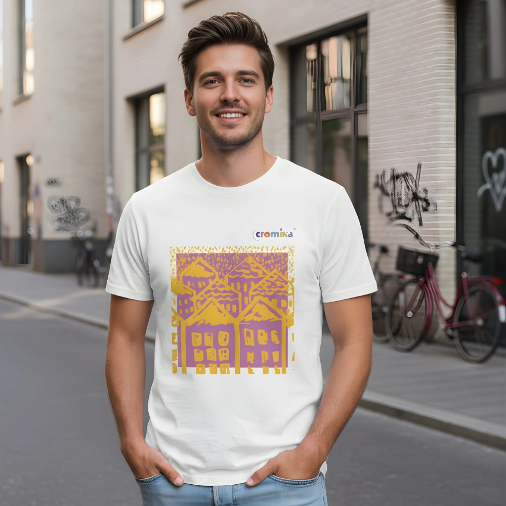 T-shirt cromika arte e colore in cotone naturale *** misura large - l, modello smiling houses, confezione 1