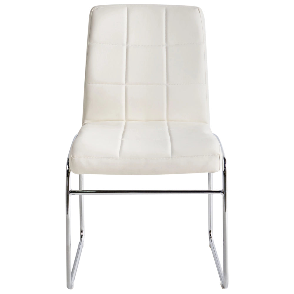 Set di 2 sedie da pranzo in ecopelle bianca con gambe in metallo cromato moderne