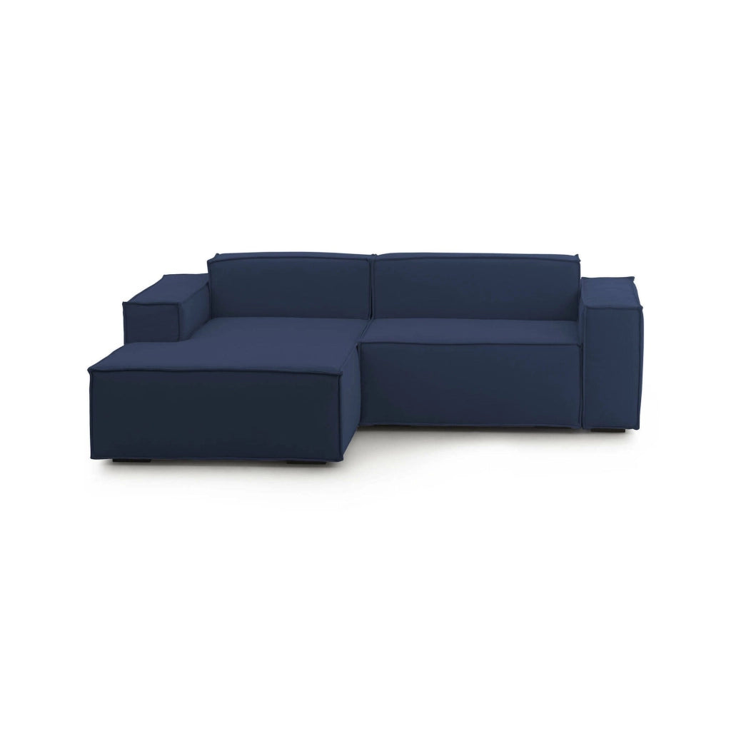 Divano fisso Alhoa, Divano componibile a 2 posti con penisola sinistra, Made in Italy, SofÒ  moderno in tessuto, Cm 220x170h70, Blu