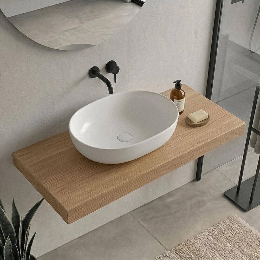 Mensolone bagno 120 cm in legno effetto rovere naturale Levia