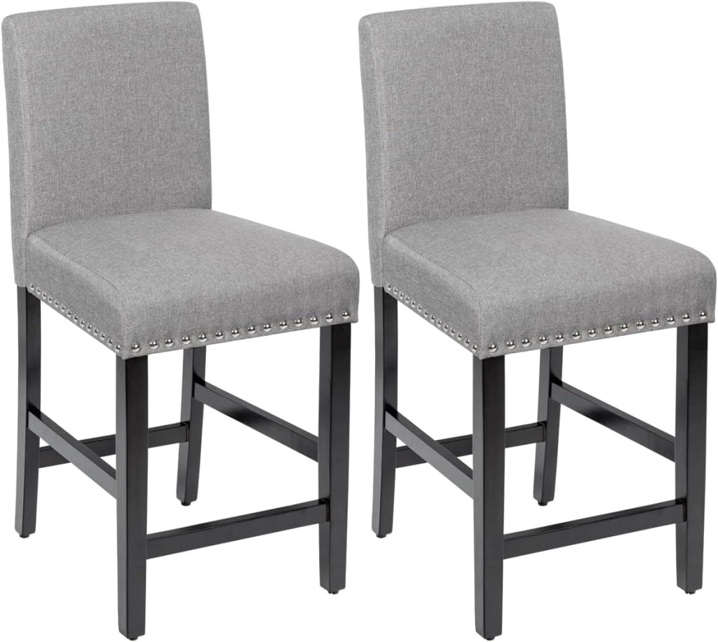 Set di 2 sgabelli da bar, sedia con schienale e seduta imbottiti, gambe in legno con seduta imbottita, ideale per cucina, soggiorno, sala da pranzo