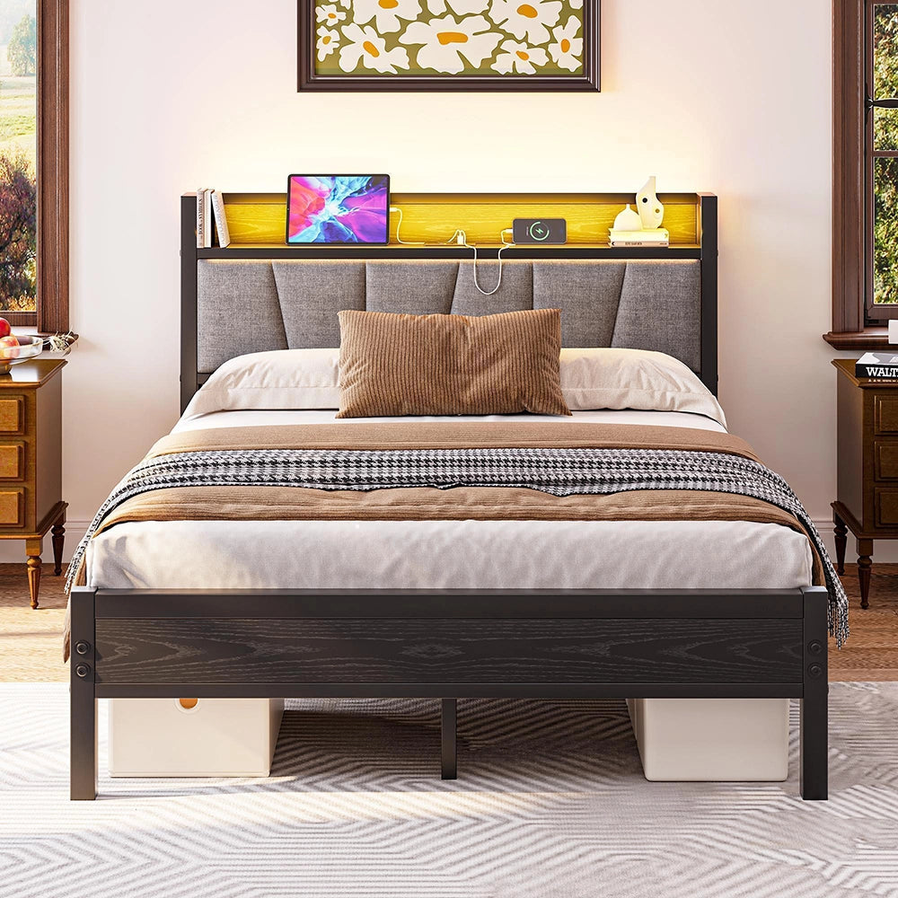 Letto 140x190cm LED - Xylo - USB testiera metallo senza rete