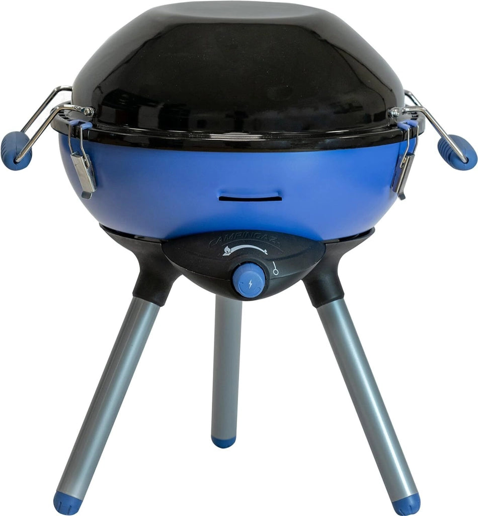 Campingaz 2177091 Party Grill 400 Caravan Grill 2000 W propano-butano con coperchio rimovibile e 3 gambe colore Nero Blu Acciaio satinato