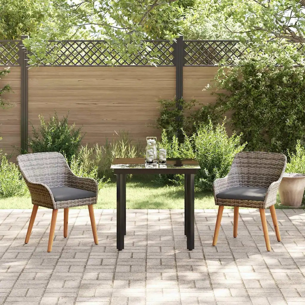 Set da Pranzo per Giardino con cuscino 3 pz | Set Salotto da Giardino Grigio polyrattan
