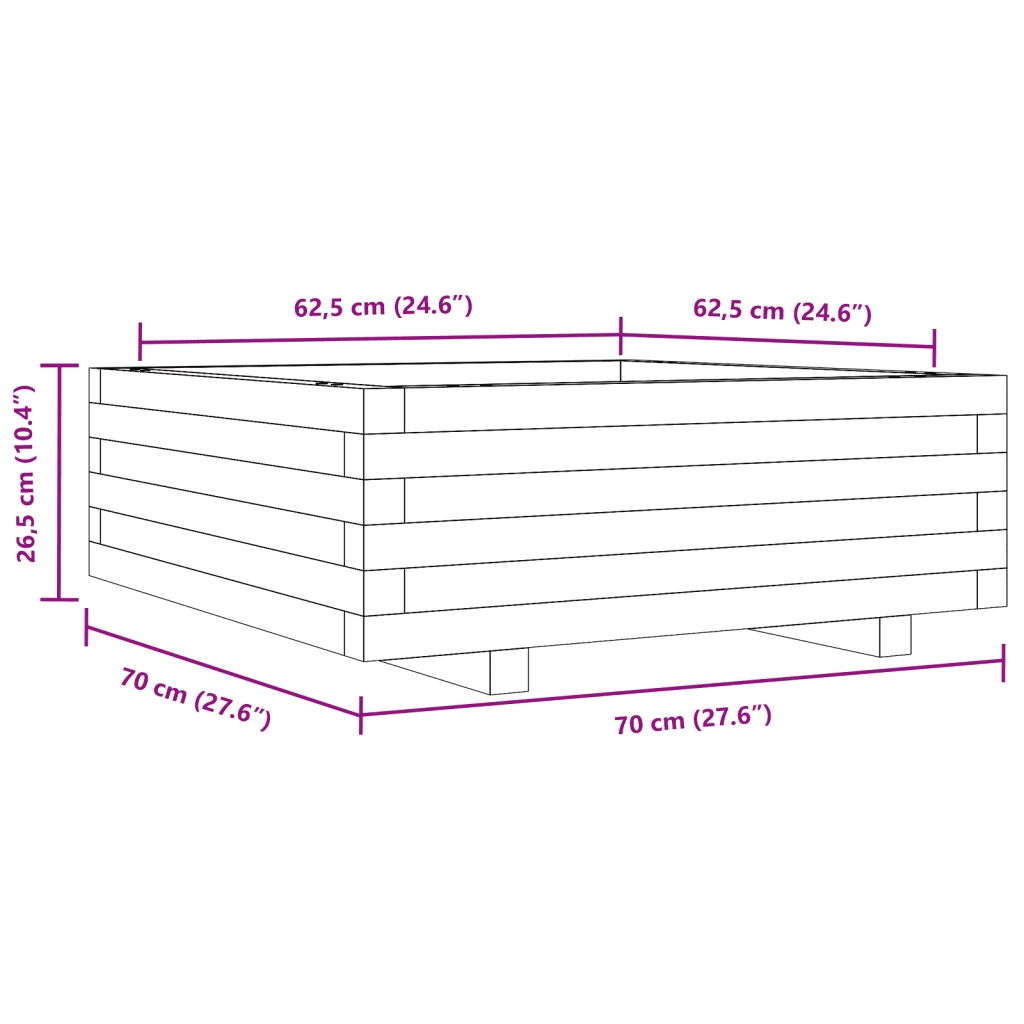 Fioriera da Giardino 70x70x26,5 cm in Legno Massello di Pino 847303
