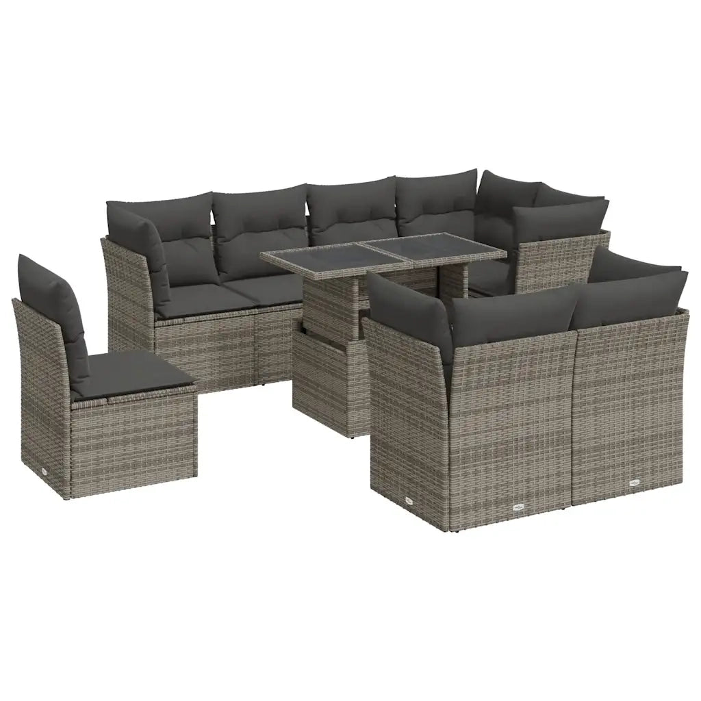 Set Divano da Giardino 9 pz con Cuscini Grigio in Polyrattan 3326181