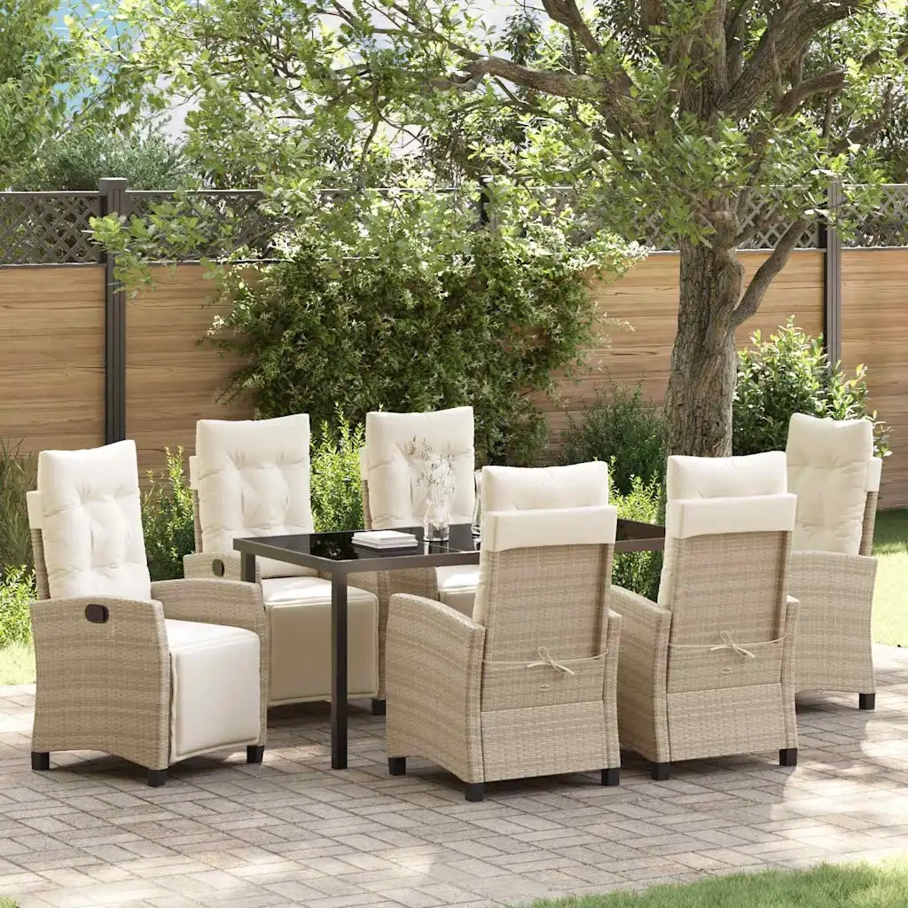 Set da Pranzo per Giardino con cuscino 7 pcs Beige polyrattan 3380446