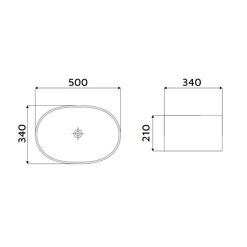 Lavabo da appoggio in ceramica bianco lucido 500x340x210 mm senza piletta