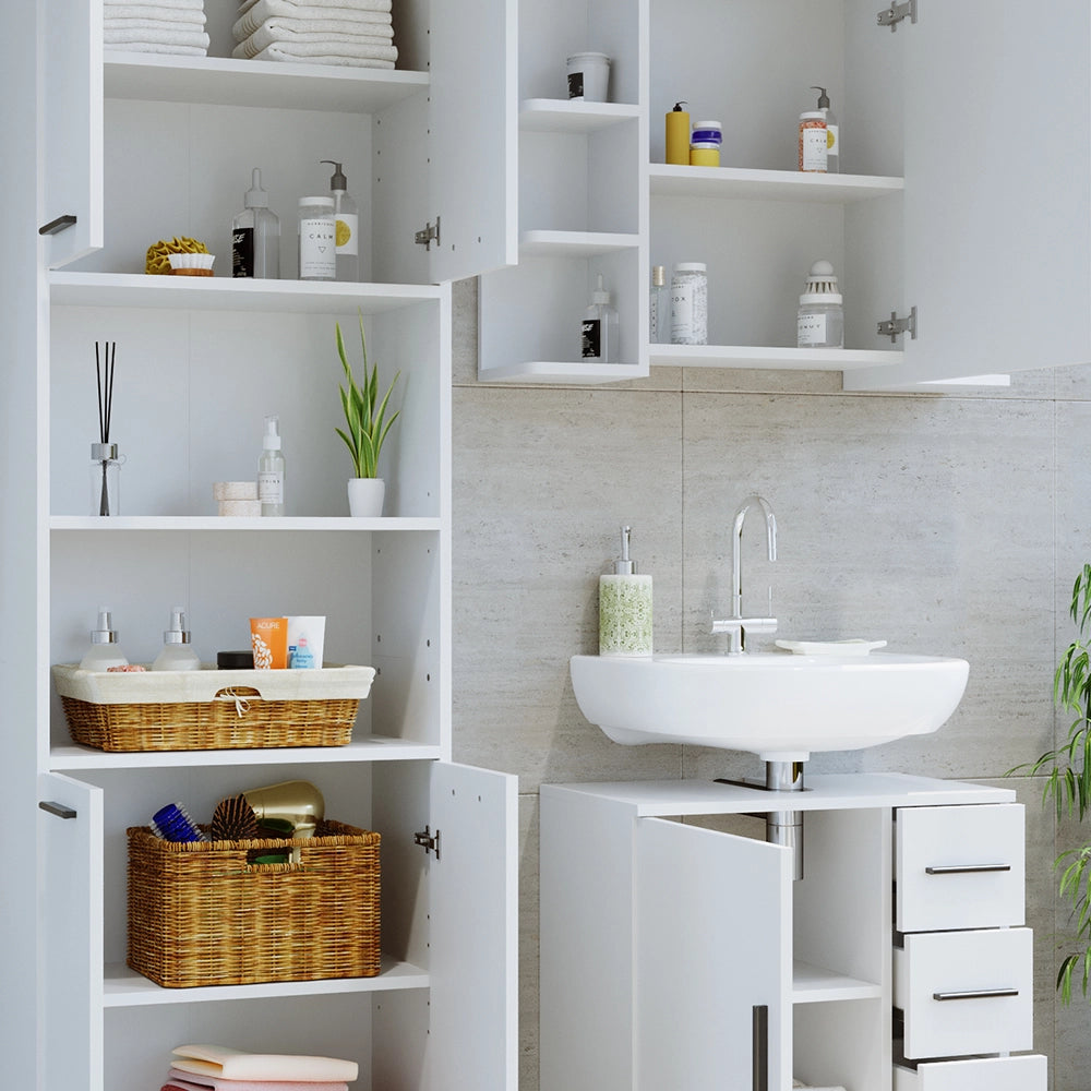 Vicco Set di mobili da bagno Bianco 3 pezzi, con mobile alto, mobile a specchio per il bagno e mobiletto per lavabo
