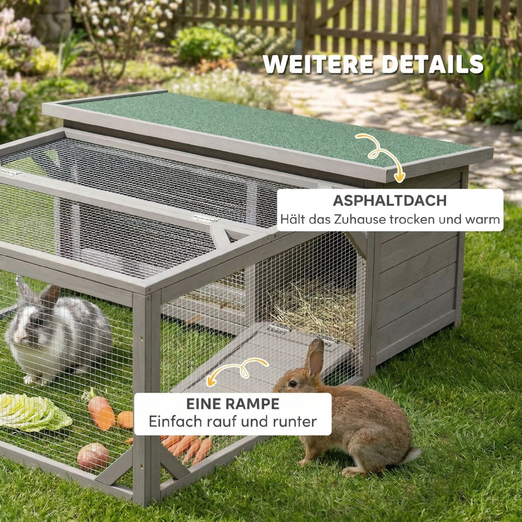 Gabbia per Conigli Legno con Tetto Bitumato Aprile ¨C zephmum ¨C Grigio 125.5x100x49 cm