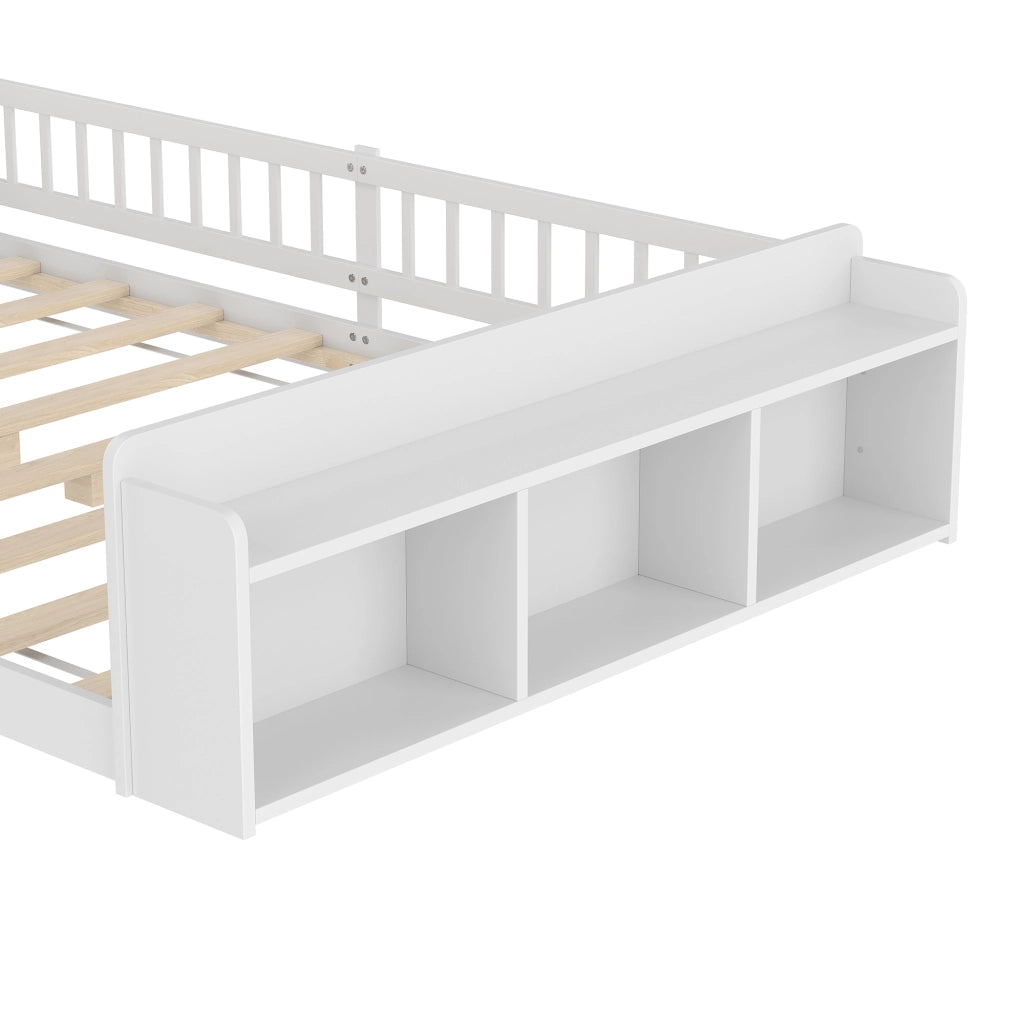Letto per Bambini 140x190 cm con Contenitore; Mensole e Cancello - Bianco in Legno e MDF