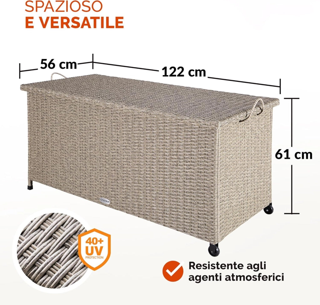® Baule Giardino XXL 117x53x60cm Ruote 270L Salvaspazio Impermeabile Resistente Cassettone Contenitore Esterno
