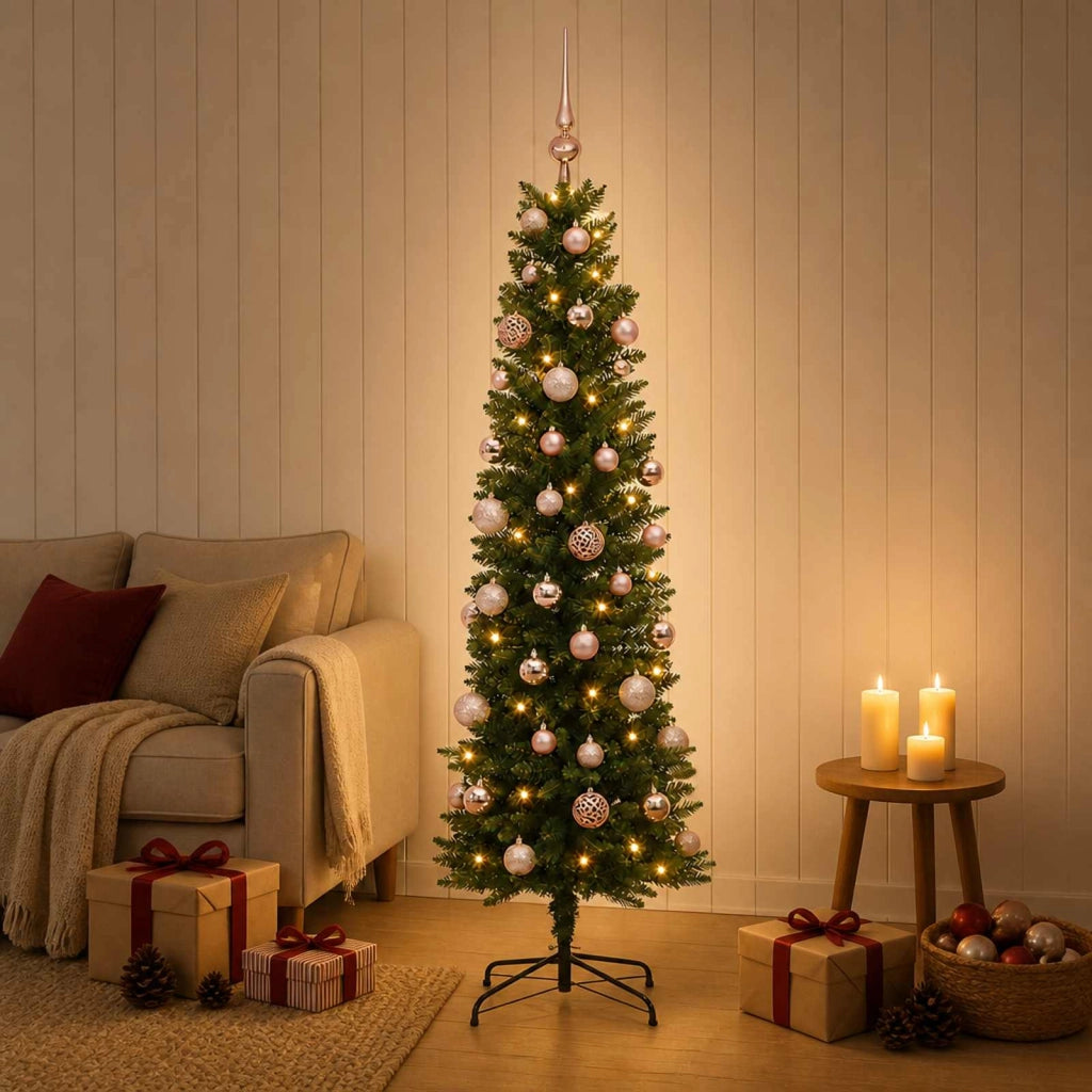 Albero di Natale Artificiale Slim con Palline 120 cm 150 LED 3465829