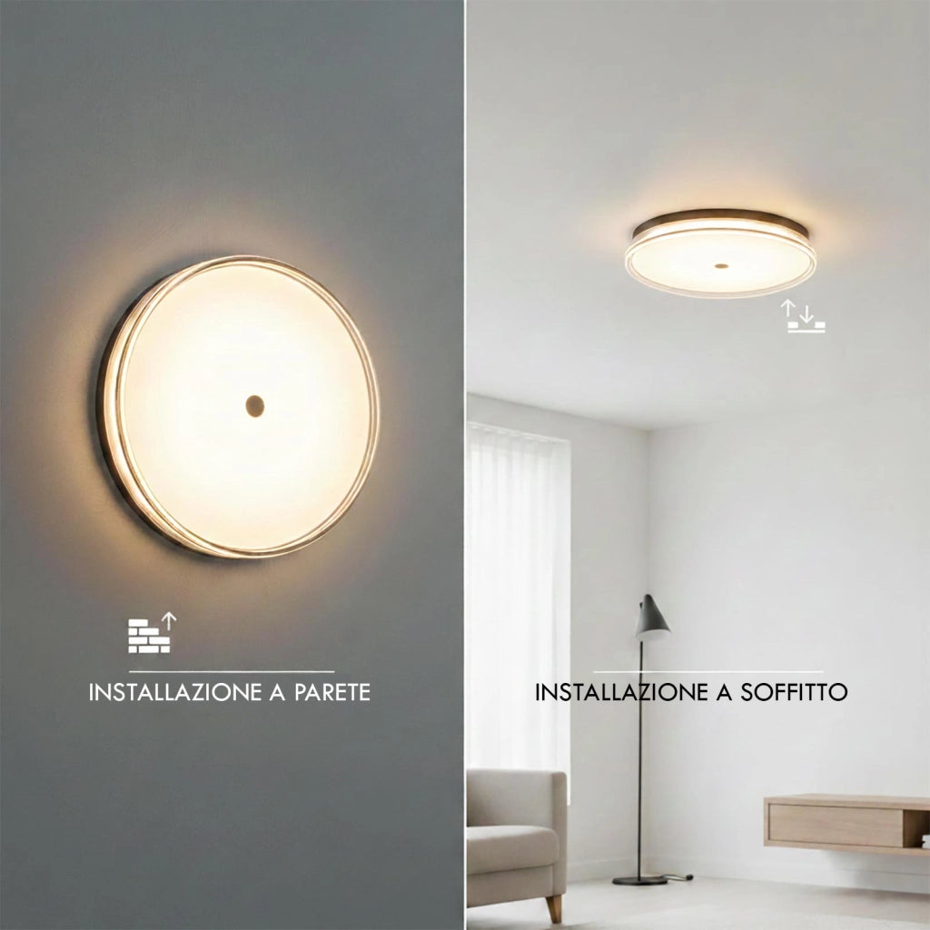Plafoniera Tonda LED 32W CCT 3 Temperature IP40 Lampada Nera Circolare Moderna Luce Soffitto Parete Bagno Ufficio 40cm