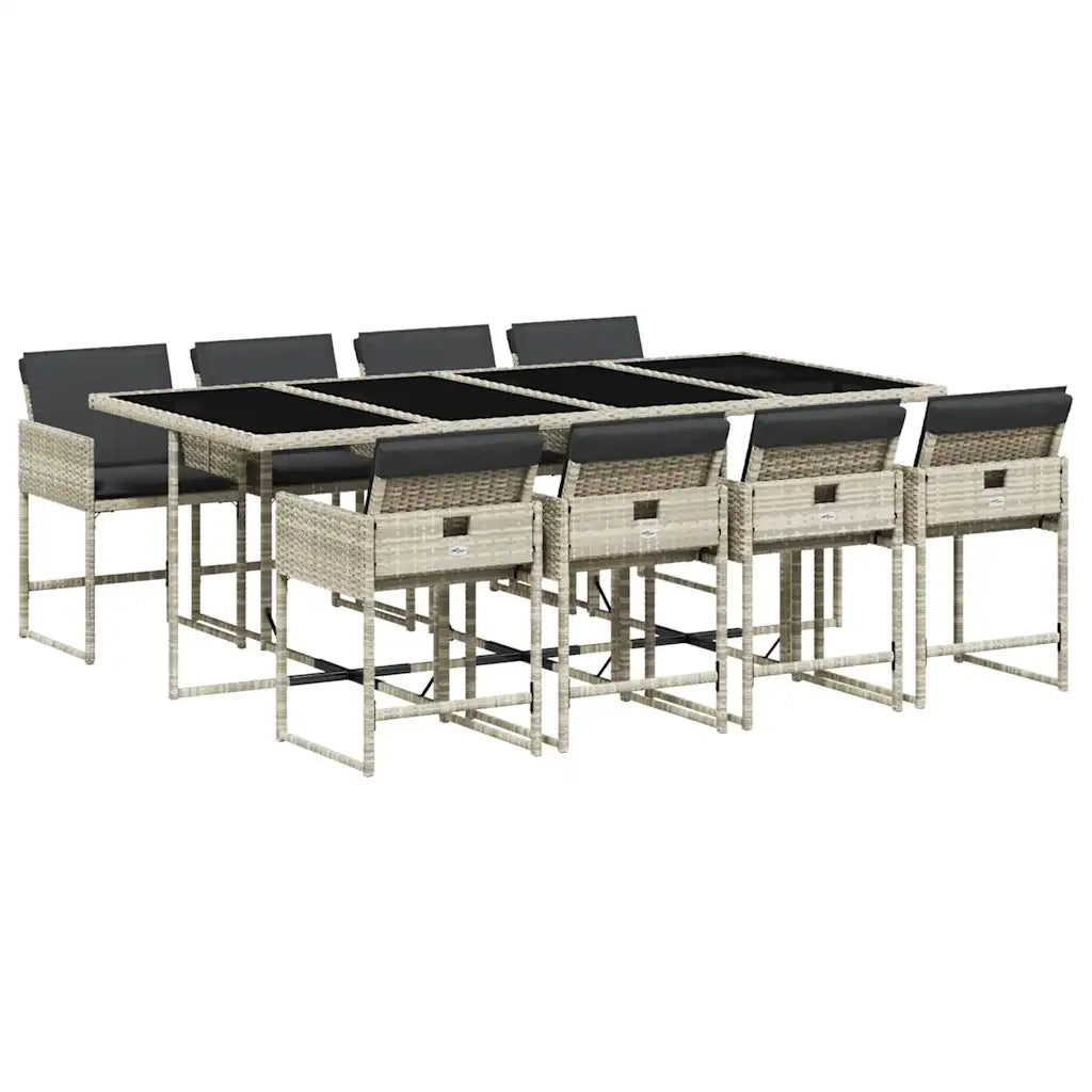 Set Pranzo da Giardino 9pz con Cuscini Grigio Chiaro Polyrattancod mxl 114051