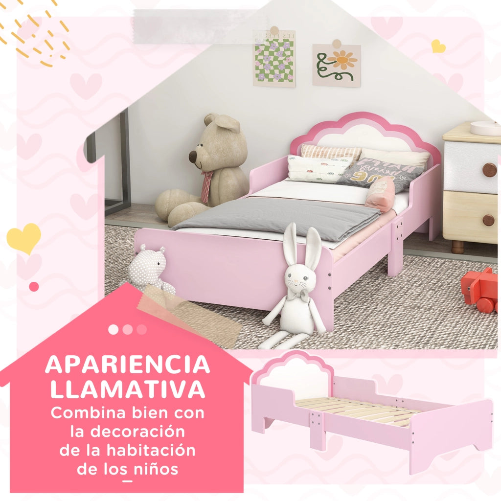 Letto a soppalco infantile con testiera a nuvola ¨C zephmum ¨C rosa 70x140 cm