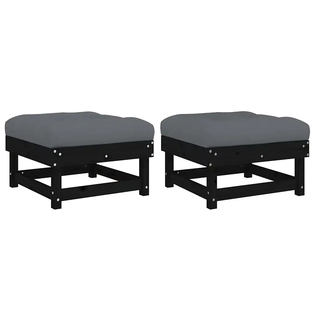 Poggiapiedi Giardino con Cuscini 2pz Legno Massello Pino Nero