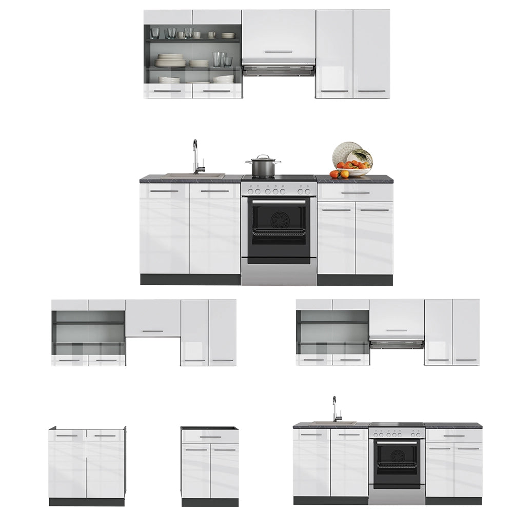Cucina componibile Fame-Line Bianco lucido/Antracite 200 cm, PL Antracite Vicco