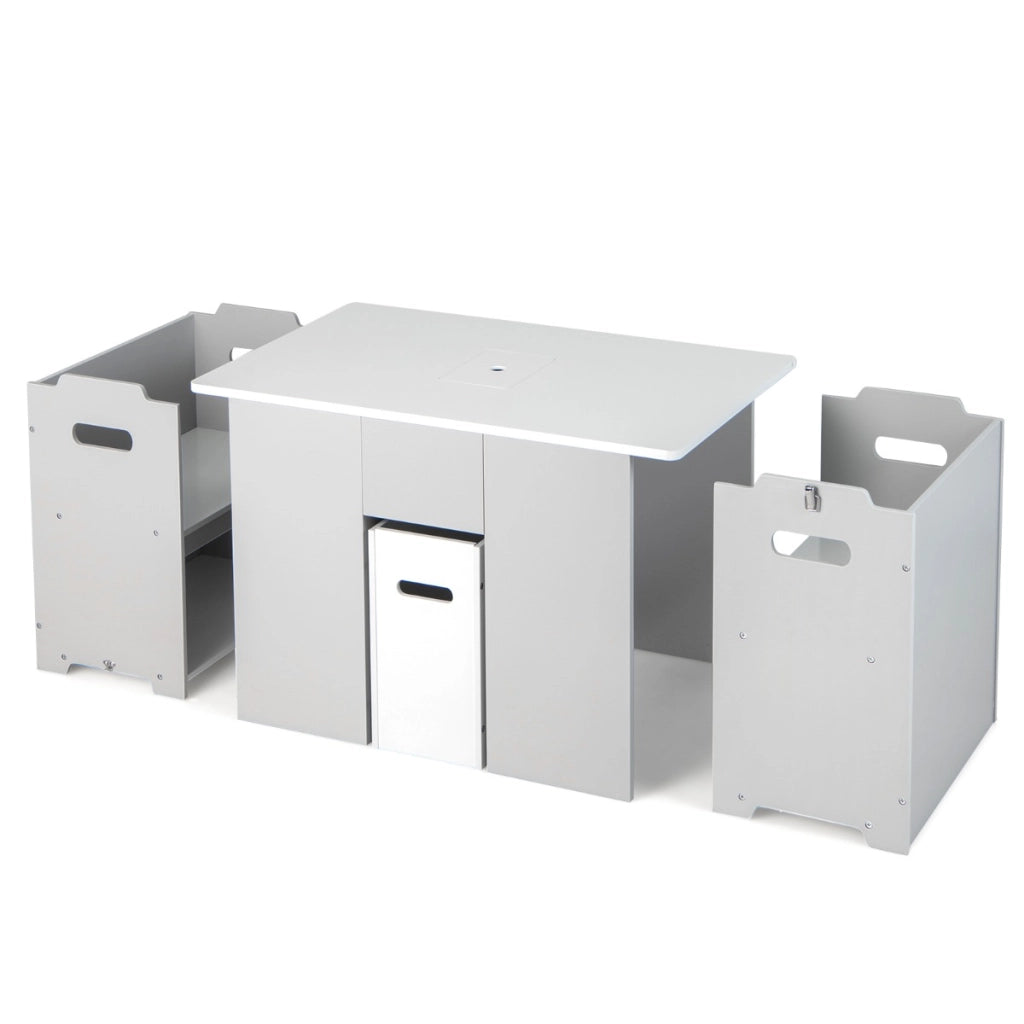 Set tavolo e 2 sedie impilabili per bambini 3+ anni, Tavolo di attivit¨¤ con coperchio rimovibile contenitore Grigio-Tavoli e sedie
