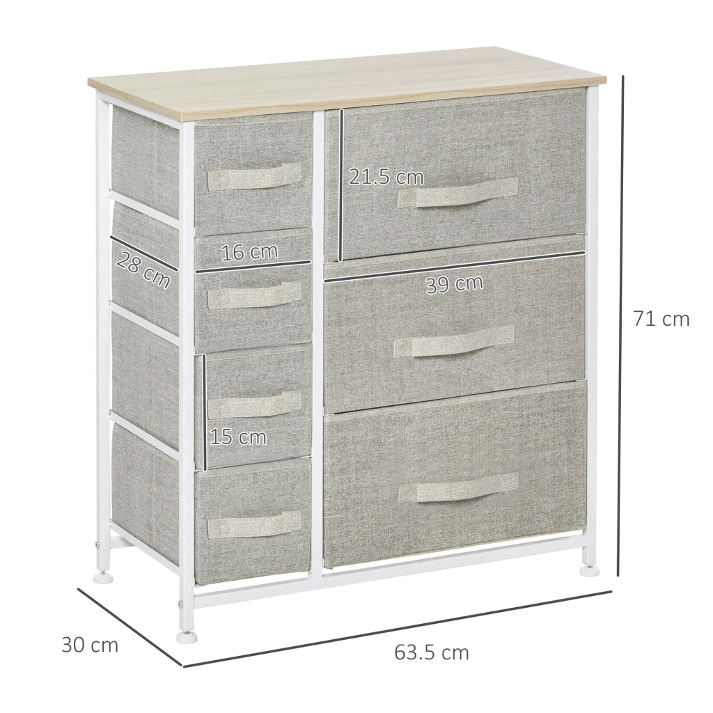 CASSETTIERA con 7 cassetti in tessuto 63,5x30x71 cm grigio chiaro acciaio