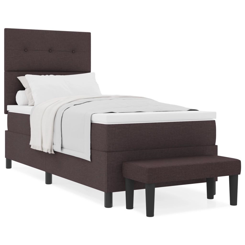 Letto con box spring con materasso e panchina marrone scuro 80x200 cm tessuto