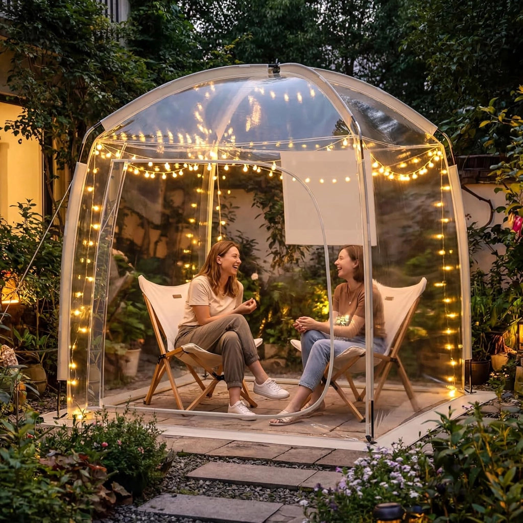 Tenda a Bolla Trasparente per 2-4 Persone, Vista Panoramica a 540°, Tenda Sportiva Pieghevole con 4 Corde Antivento, 4 Picchetti e Borsa per Eventi Sportivi, Pesca e Campeggio