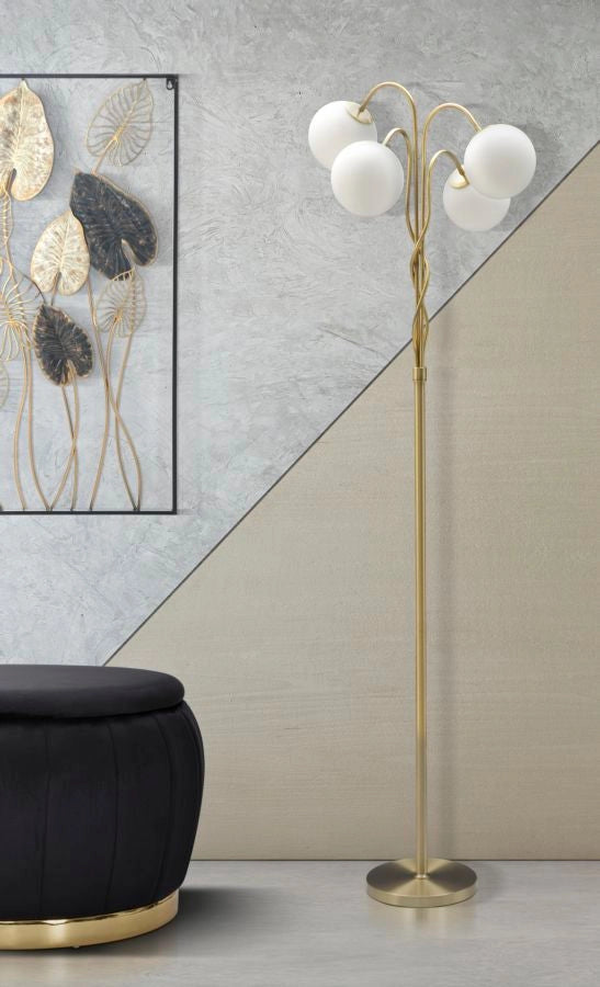 Lampada da Terra Glamy 4 Light Ø54x176 cm in Ferro e Vetro Bianco e Oro