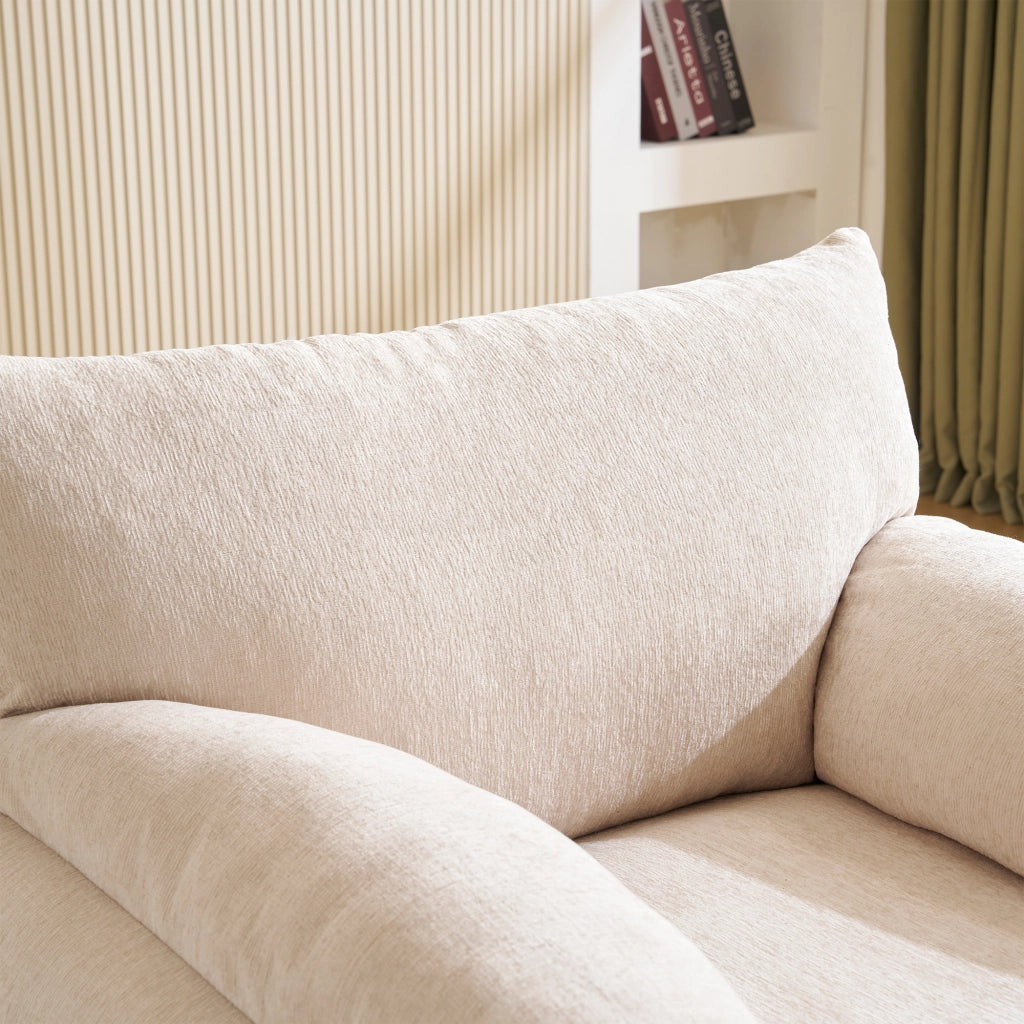 Poltrona Ampia 1 Posto con Cuscini Braccioli Comfort; Seduta Ergonomica; Struttura Legno E Metallo in Ciniglia Beige
