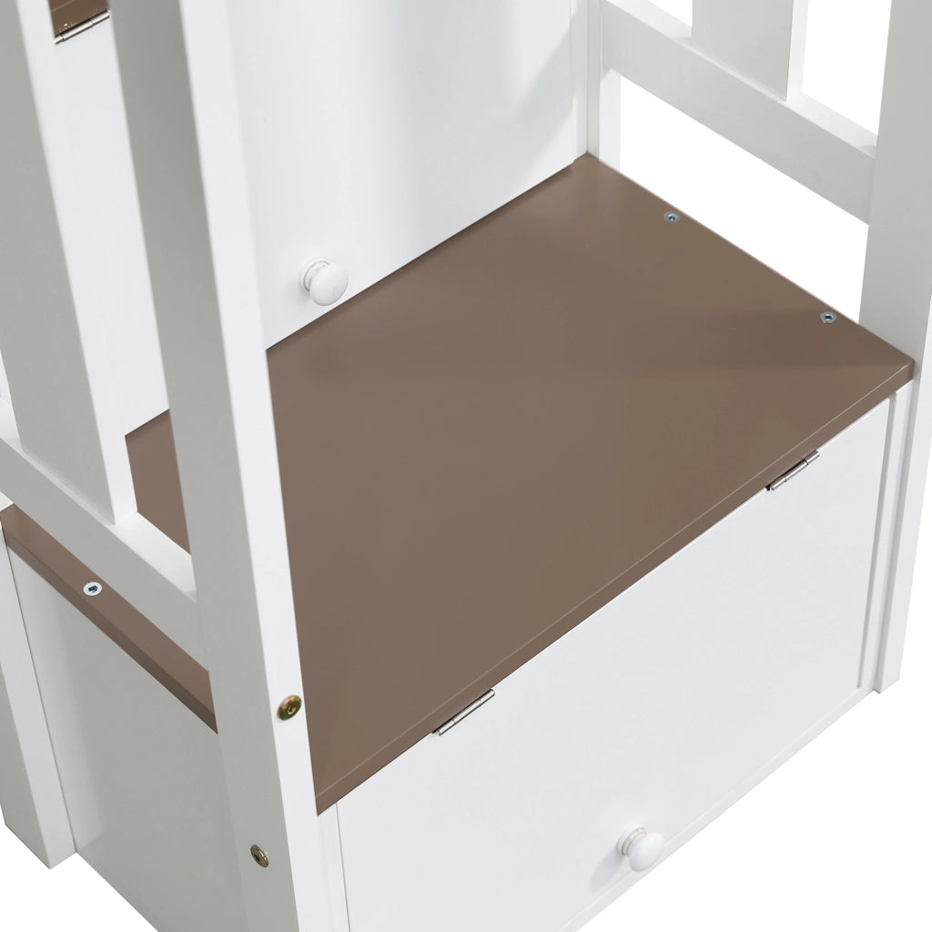 Letto a castello 90x200 cm con scivolo e scala contenitore in legno e MDF bianco