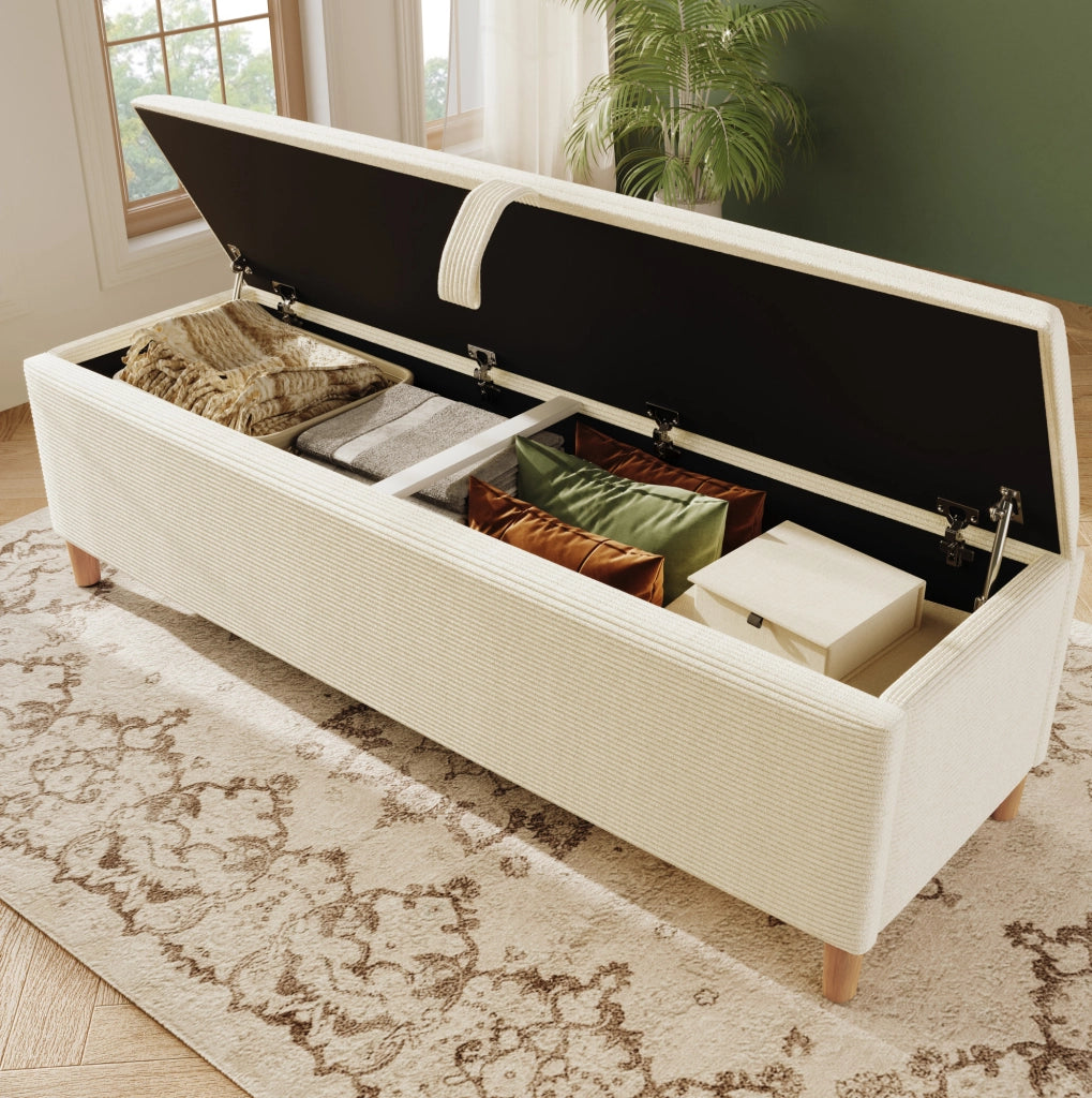 Panca contenitore imbottita 175 cm in tessuto effetto corda; beige