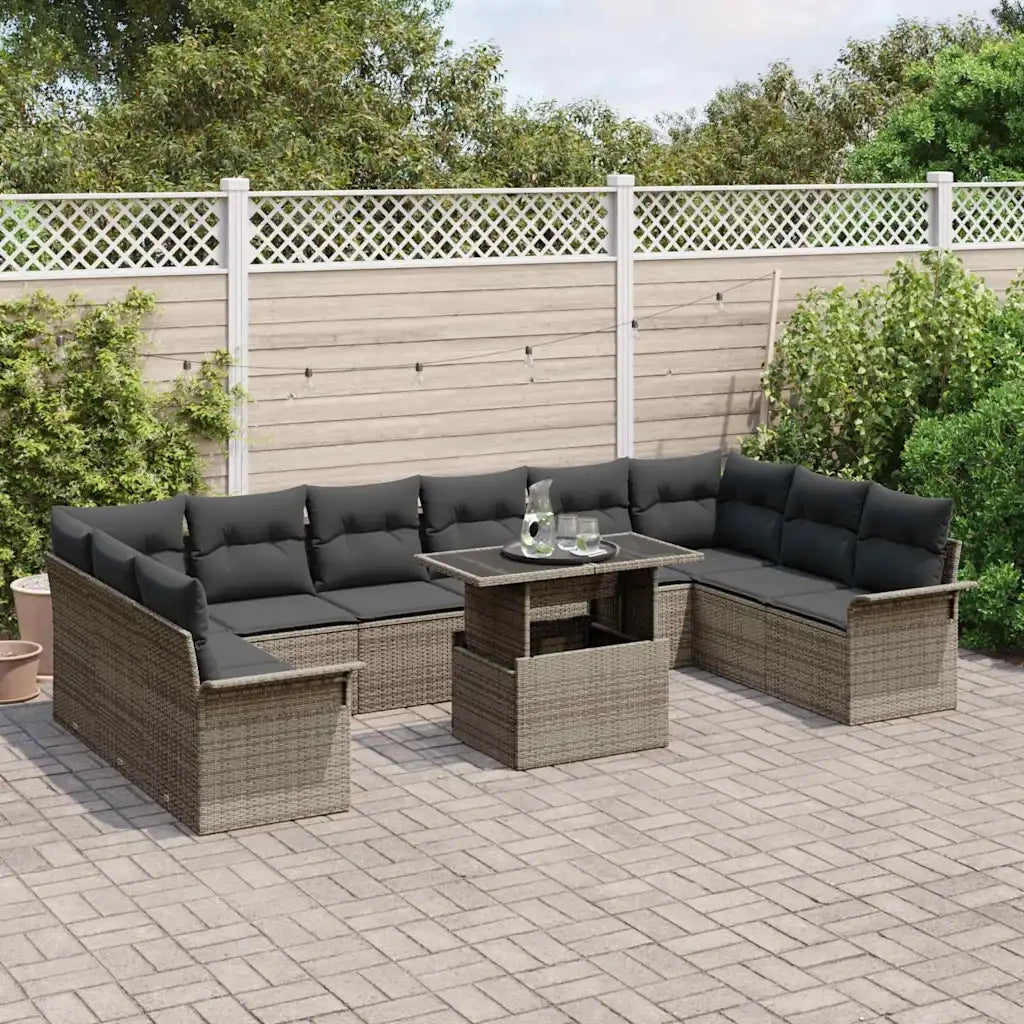 Set Divano da Giardino con cuscino 11 pcs Grigio Poly Rattan 3348355